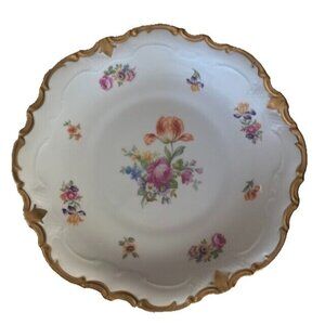 Reichenbach Round Platter Plate Fine China Floral Germany Gold Trim 13" Heavy